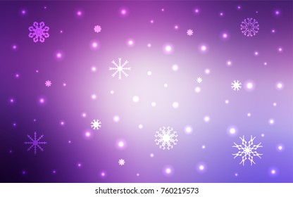 Light Purple vector cover with beautiful snowflakes. Shining colored illustration with snow in christmas style. The pattern can be used for new year ad, booklets.