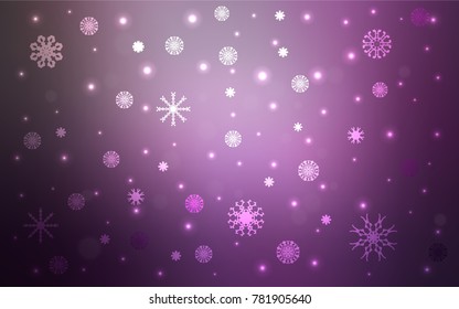 Light Purple vector cover with beautiful snowflakes. Blurred decorative design in xmas style with snow. New year design for your ad, poster, banner.