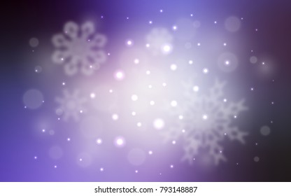 Light Purple vector cover with beautiful snowflakes. Snow on blurred abstract background with gradient. New year design for your ad, poster, banner.
