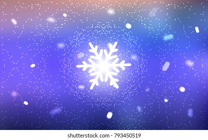 Light Purple vector cover with beautiful snowflakes. Glitter abstract illustration with crystals of ice. New year design for your ad, poster, banner.