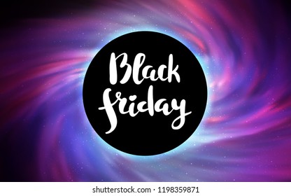 Light Purple vector cover with a black hole, nebula. Colorful illustration of a black hole on a starry backdrop. Black Friday design for ads, commercials.