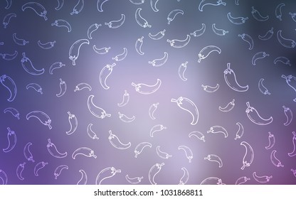 Light Purple vector cover with chili peppers. Illustration with set of fresh peppers in doodle style. Doodle design for your business advert of cafes.