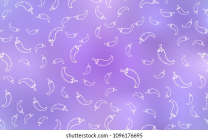 Light Purple vector cover with chili peppers. Glitter abstract sketch with hot peppers. Doodle design for your business advert of cafes.