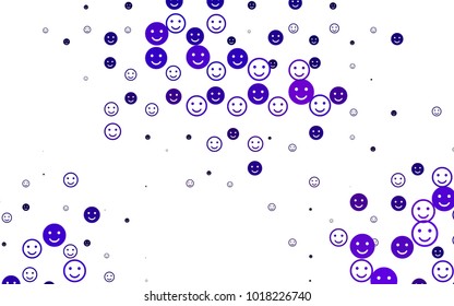 Light Purple vector cover with cute smiles. Glitter abstract sketch with smiley, icons. Design for positive ad, poster, banner.