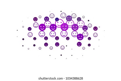 Light Purple vector cover with cute smiles. Glitter abstract sketch with smiley, icons. Pattern for carnival, festival fun leaflets.