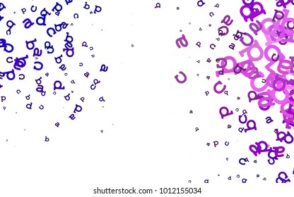 Light Purple vector cover with english symbols. Abstract illustration with colored latin alphabet. The pattern can be used as ads, poster, banner for books.