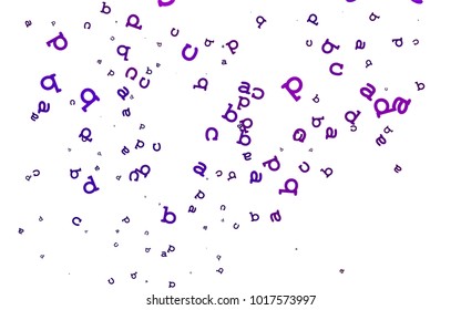 Light Purple vector cover with english symbols. Abstract illustration with colored latin alphabet. The pattern can be used as ads, poster, banner for books.