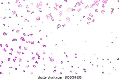 Light Purple vector cover with Euro, Dollar, Yen signs. Illustration with EUR, USD, JPY signs on white template. Template for ads of markets, loans.