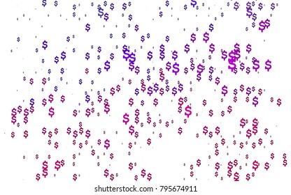Light Purple vector cover with financial symbols. Shining colored illustration with dollar signs, USD. The pattern can be used as ads, poster, banner for payments.