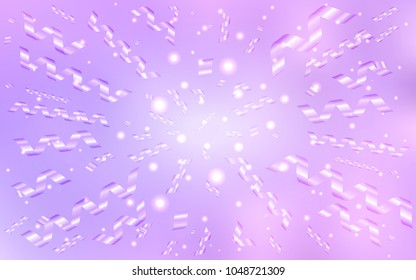 Light Purple vector cover with happy holiday ribbons. Glitter abstract illustration with colorful confetti, ribbons. New design for ad, poster, banner of your Party.