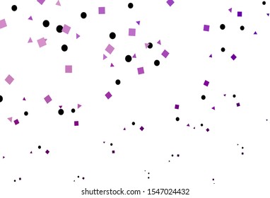 Light Purple vector cover in polygonal style with circles. Illustration with set of colorful circles, triangles, squares. Template for wallpapers.