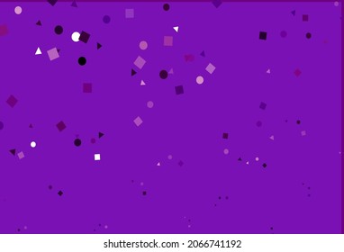 Light Purple vector cover in polygonal style with circles. Illustration with set of colorful circles, triangles, squares. Template for wallpapers.
