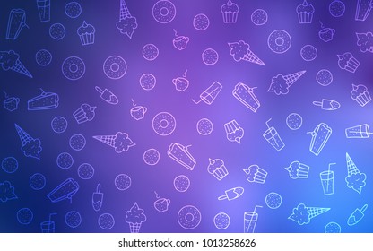 Light Purple vector cover and set confections  Glitter abstract sketch and sweets  candies  desserts  Design for ad  poster  banner cafes restaurants 
