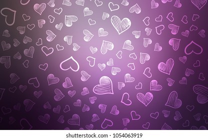 Light Purple vector cover with Shining hearts. Decorative shining illustration with hearts on abstract template. Template for Valentine's greeting postcards.