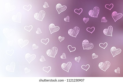 Light Purple vector cover with Shining hearts. Decorative shining illustration with hearts on abstract template. Beautiful design for your business advert of anniversary.