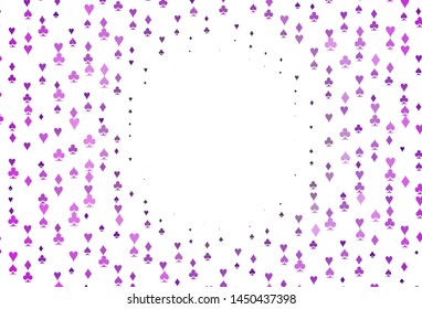 Light Purple vector cover with symbols of gamble. Colored illustration with hearts, spades, clubs, diamonds. Pattern for ads of parties, events in Vegas.