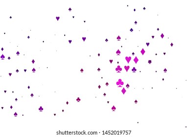 Light Purple vector cover with symbols of gamble. Colorful gradient with signs of hearts, spades, clubs, diamonds. Pattern for ads of parties, events in Vegas.