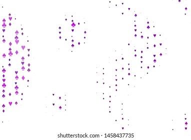 Light Purple vector cover with symbols of gamble. Glitter abstract sketch with isolated symbols of playing cards. Template for business cards of casinos.