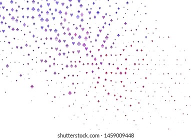 Light Purple vector cover with symbols of gamble. Colorful gradient with signs of hearts, spades, clubs, diamonds. Pattern for leaflets of poker games, events.