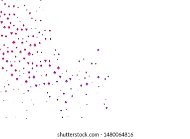 Light Purple vector cover with symbols of gamble. Illustration with set of hearts, spades, clubs, diamonds. Design for ad, poster, banner of gambling websites.