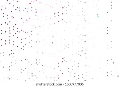 Light Purple vector cover with symbols of gamble. Colorful gradient with signs of hearts, spades, clubs, diamonds. Template for business cards of casinos.