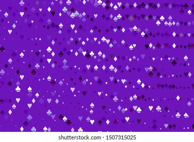 Light Purple vector cover with symbols of gamble. Colorful gradient with signs of hearts, spades, clubs, diamonds. Pattern for leaflets of poker games, events.