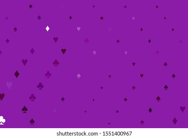 Light Purple vector cover with symbols of gamble. Blurred decorative design of hearts, spades, clubs, diamonds. Pattern for leaflets of poker games, events.