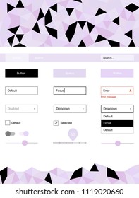 Light Purple vector design ui kit with mosaic. Colorful Style guide with triangles on abstract background. This template you can use for landing pages.