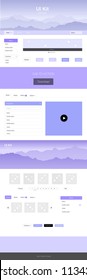 Light Purple vector design ui kit with landscape. Simple Material Design Kit with colorful mountains in header. Template for website of outdoor activities.
