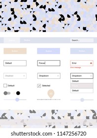 Light Purple vector design ui kit with dots. Modern Style guide with colorful gradient circles in its header. This template you can use for websites.