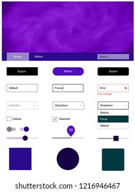 Light Purple vector design ui kit with universe stars. Beautiful ui ux kit with colorful sky in its header. Simple colorful design for websites.