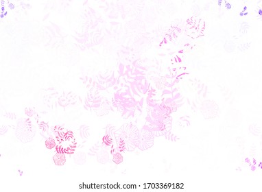 Light Purple vector doodle background with leaves. Brand new colored illustration in blurry style with leaves. The best design for your business.
