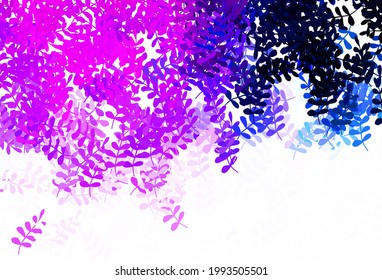 Hellvioletter Vektordoodle-Hintergrund mit Blättern. Eine vage abstrakte Illustration mit Blättern im Doodles-Stil. Texturierte Muster für Webseiten, Banner.