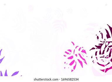 Light Purple vector doodle texture with leaves. An elegant bright illustration with leaves in Natural style. The best design for your business.