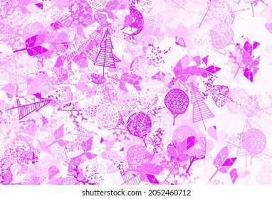 Light Purple vector doodle texture with trees, branches. A vague abstract illustration with trees in doodles style. Hand painted design for web, leaflets.