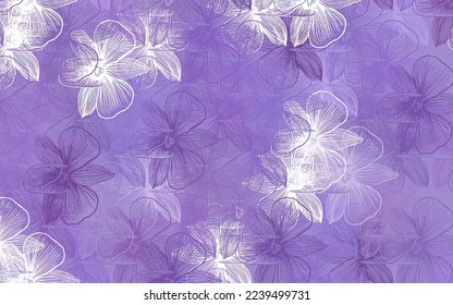 Light Purple vector doodle texture with flowers. Colorful illustration with flowers in doodle style. Hand painted design for web, wrapping.