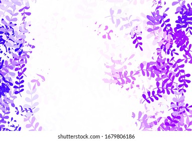 Papel pintado de color púrpura claro con hojas. Ilustración de colores brillantes con hojas en estilo doodle. Nueva plantilla para su diseño.