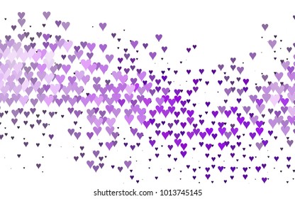 Light Purple vector greeting Card Happy Valentine's Day. Pattern with isolated hearts on the white background. Colored illustration for your banner, website, advert.