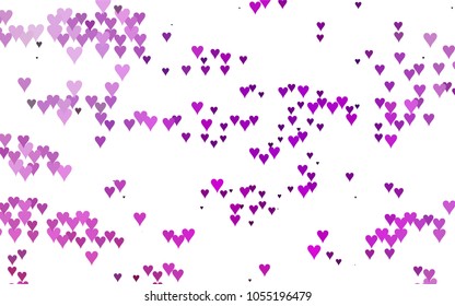 Light Purple vector greeting Card Happy Valentine's Day. Pattern with isolated hearts on the white background. Colored illustration for your banner, website, advert.