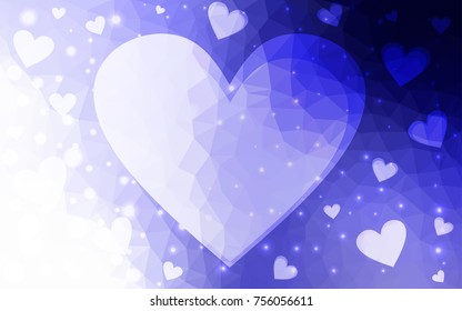 Light Purple vector greeting Card Happy Valentine's Day. Lettering with hearts on the white polygonal background. Colored triangular illustration for your business.