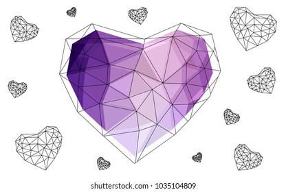 Light Purple vector heart isolated on white background. Geometric rumpled triangular low poly origami style gradient graphic illustration. Polygonal design for your business.