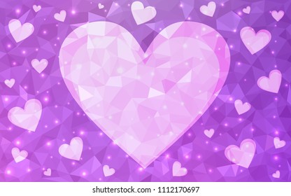 Light Purple vector heart isolated on white background. Geometric rumpled triangular low poly origami style gradient graphic illustration. Polygonal design for your business.