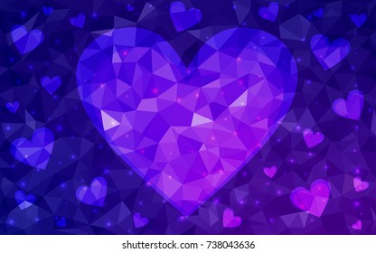 Light Purple vector heart isolated on white background. Geometric rumpled triangular low poly origami style gradient graphic illustration. Polygonal design for your business.