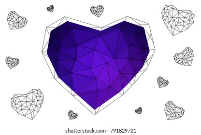 Light Purple vector heart isolated on white background. Geometric rumpled triangular low poly origami style gradient graphic illustration. Polygonal design for your business.