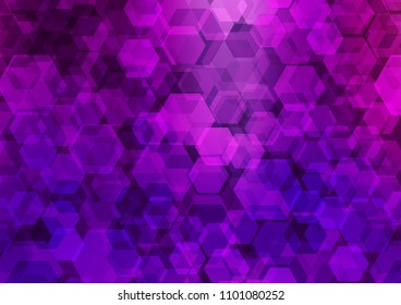 Light Purple vector hexagon mosaic template. Creative illustration in halftone style with gradient. A completely new design for your business.