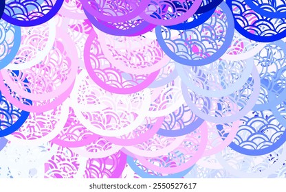 Ilustración vectorial de color púrpura claro con un conjunto de círculos abstractos coloridos brillantes. Burbujas borrosas sobre fondo abstracto con degradado colorido. Diseño elegante para Fondos de pantalla.