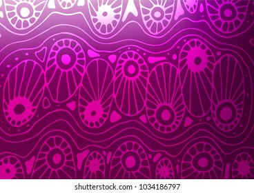Light Purple vector indian curved template. Shining colored illustration with doodles in Zen tangle style. Hand painted design for web, leaflet, textile.