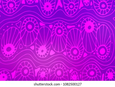 Light Purple vector indian curved template. Creative illustration in blurred style with doodles and Zen tangles. A completely new template for your business design.