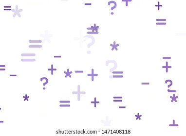 Light Purple vector layout with algebra elements. Blurred design in simple style with collection of numerals. Pattern for posters, banners of math books.