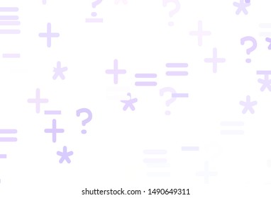 Light Purple vector layout with algebra elements. Blurred design in simple style with collection of numerals. Pattern for school, grammar websites.